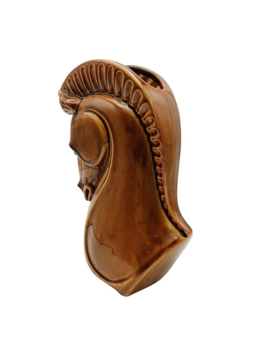 Vintage 1950s Mid Century Modernist Brown Art Pottery Horse Head Ceramic Vase